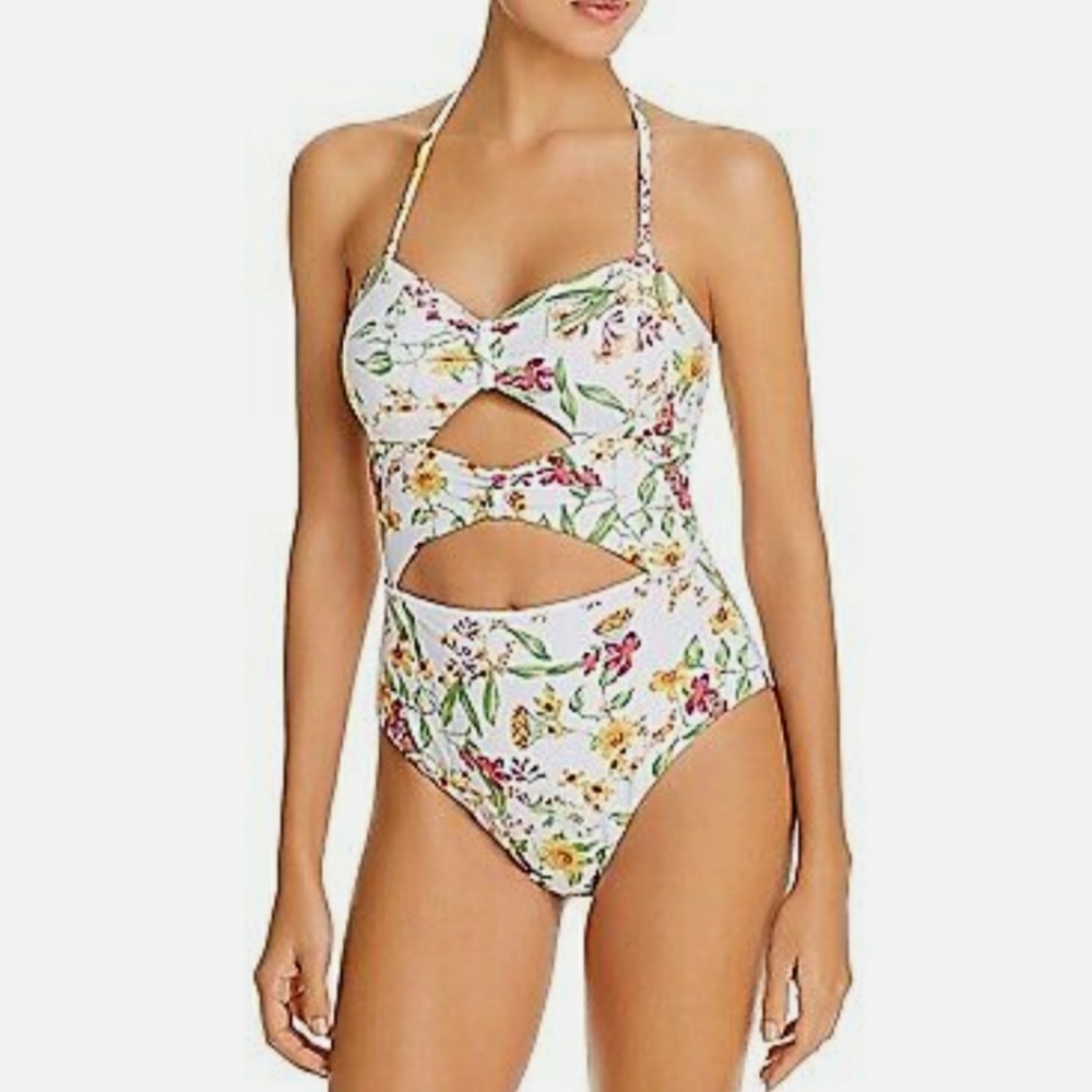 Aqua STAR Swim Bandeau Cutout Knots & Ties One Piece Swimsuit, US Large